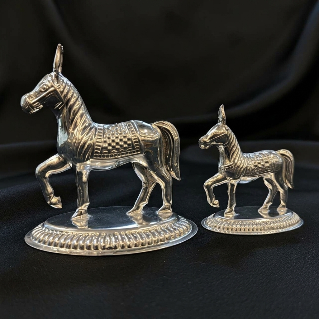 Silver Horse Figurine Pair